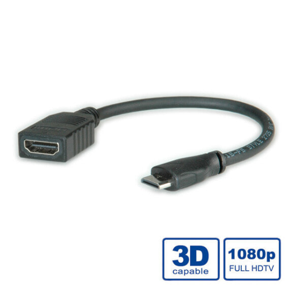 Value HDMI High Speed Cable + Ethernet, A - C, F/M 0.15 m, 0.15 m, HDMI Type A (Standard), HDMI Type C (Mini), Black