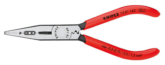 Knipex 13 01 160, Needle-nose pliers, Chromium-vanadium steel, Plastic, Red, 16 cm, 112 g