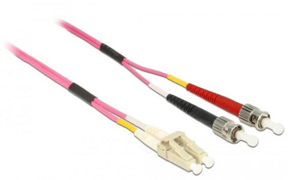 DeLOCK Cable Optical Fibre LC to ST Multi-mode fibre optic cable 0.5 m OM4 Violet