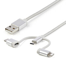 Charging Cables StarTech.com 1 m (3 f.t) USB Multi Charging Cable - USB to Micro-USB or USB-C or Lightning for iPhone / iPad / iPod / Android - Apple MFi Certified - 3 in 1 USB Charger - Braided