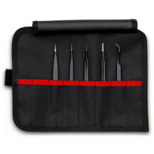 Tweezers Knipex 92 00 01 ESD, Stainless steel, Black, Flat, Pointed, Curved, Straight, 182 g, 5 pc(s)