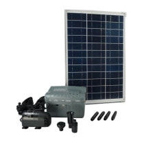 Pumps and Fountains Kits UBBINK Solarmax 1000 Solarteichpumpe mit Panel + Batterie + Vulkanwasserstrahlen und Glocke