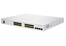 Network Equipment Models Business 350 switch, 24 10/100/1000 PoE+ ports with 195W power budget, 4 Gigabit SFP, internal power, EU