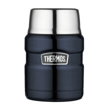 Thermoses and Thermomugs Стильный пищевой термос со складной ложкой и чашкой - темно-синий 470 мл