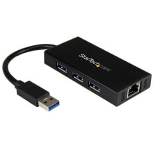 USB Hubs StarTech.com 3-Port Portable USB 3.0 Hub plus Gigabit Ethernet - Aluminum with Built-in Cable