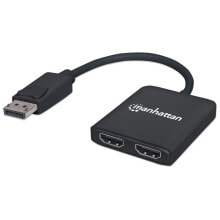 Cables & Interconnects Manhattan DisplayPort 1.2 to 2-Port HDMI Splitter Hub with MST, 4K@30Hz, USB-A Powered, Video Wall Function, HDCP 2.2, Black, Three Year Warranty, Blister
