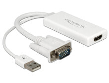 Cables & Interconnects DeLOCK 62460 video cable adapter 0.25 m VGA, USB2.0-A HDMI White