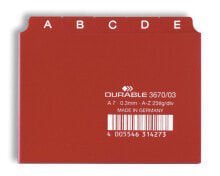 Bookmarks Durable 367003. Type: Alphabetic tab index, Material: PVC, Product colour: Red. Width: 105 mm, Height: 74 mm