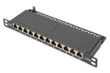Accessories for telecommunications cabinets and racks CAT 6A, Class EA Patch Panel, shielded, 12-port, 0.5U, 10", black