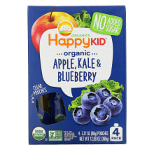 Smoothie happy Family Organics, Happy Kid, Organic Apple, Kale, & Blueberry, 4 Pouches, 3.17 oz (90 g) Each