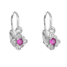 Earrings Silver children´s earrings with fuchsia zircons 11175.3