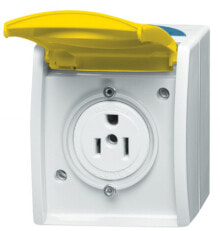 Sockets, switches and frames Busch-Jaeger 3015 EWN-53, 2P+E, White,Yellow, IP44, 125 V, 15 A, 74 mm