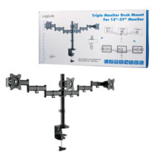 Stands and Brackets Triple monitor desk mount, tilt -45°/+45°, swivel -45°/+45°, level adjustment 360°, 13–27“, max. 8 kg