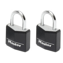 Access Control Systems MASTER LOCK 30mm wide covered solid aluminum body padlock; black; 2-pack