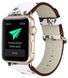 Watchbands Кожаный ремешок pro Apple Watch s motivem květin - бело-черный 38/40 мм