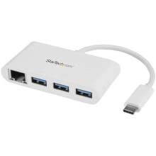 Cables or Connectors for Audio and Video Equipment StarTech.com 3-Port USB-C Hub with Gigabit Ethernet - USB-C to 3x USB-A - USB 3.0 Hub - White