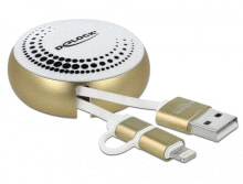 Wires, cables DeLOCK USB 2.0 2 in 1 Retractable Cable Type-A to Micro-B and Lightning™ white / gold