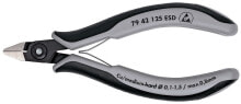 Pliers and side cutters Knipex 79 42 125 ESD, Side-cutting pliers, Chromium-vanadium steel, Plastic, Black/Grey, 12.5 cm, 58 g
